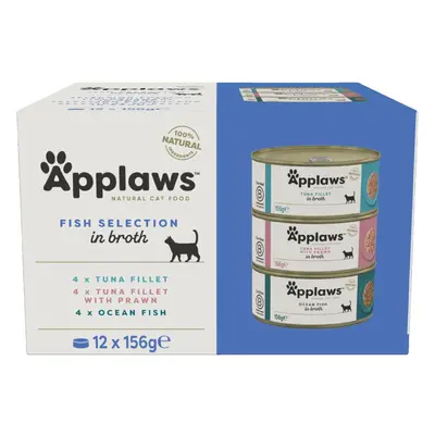 Applaws 100% Natural Wet Cat Food, Multipack Fish Selection in Broth g Tin (Pack of 12)