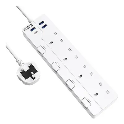 Extension Lead with USB Slots, FDTEK Way Surge Protected Extension Socket with USB C &3 USB A Po