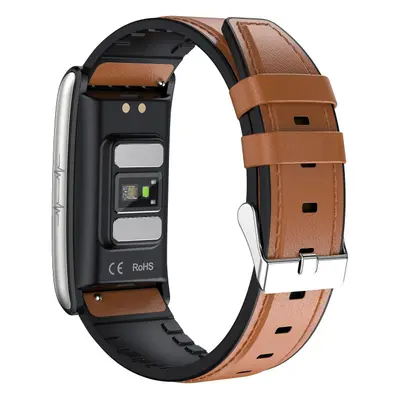 (Leather Brown) New E600 Blood Glucose Heart Rate Blood Pressure Monitor Health Ecg ppg Smart Wa