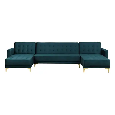 U-Shaped Sofa ABERDEEN Teal Velvet Reversible