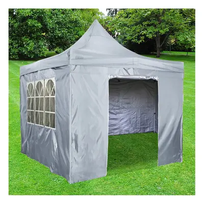 Grey Deluxe Commercial Gazebo with Zipped Removeable Sides - 3m x 3m - Waterproof PVC Coated