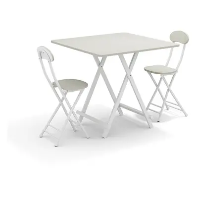 (White) 80cm Folding Dining Table and Chairs Space Saving Kitchen Table Chairs Set