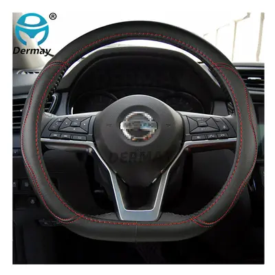 (Red Thread) D Shape Steering Wheel Cover PU Leather for Nissan Rogue /Rogue Sport 2017 2019 X-T