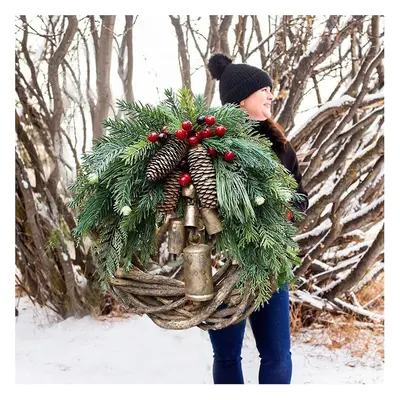 Farmhouse Christmas Wreaths For Front Door, Inch Rattan Wreaths For Decorating Christmas, Golden