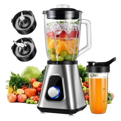 (Silver) 1200W Blender Smoothie Maker in Smoothie Blender with 1.5L Glass Jug & 650ML Travel Cup