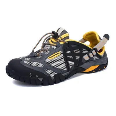 (gray,yellow, 45) Unisex Summer Outdoor Sandals Men Big Size Leather Mesh Breathable Casual Men 