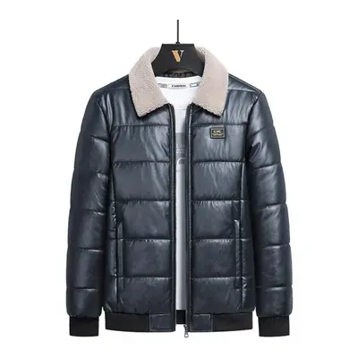 (blue, M) Leather Jacket For Men&apos;s Pu Leather Middle-aged And Elderly Business Casual Jacke