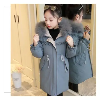 (blue, 150cm) Girls&apos; Casual Padded Jacket Winter Warm Cotton-padded Jacket For Children