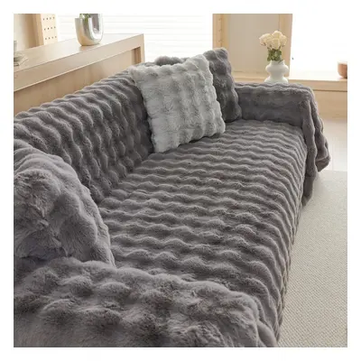 (dark grey, 180*360) Winter Soft And Comfortable Bubble Rabbit Plush Sofa Towel Simple Modern So