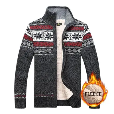 (grey, XL) Men&apos;s Velvet Knitted Cardigan Autumn And Winter Wool Cardigan Casual Thicken War