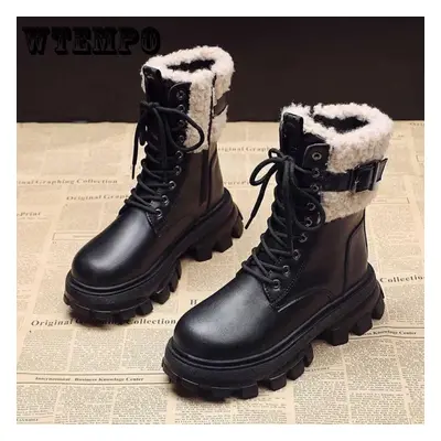 (black, 39) Plush Cotton Boots For Women In Winter Vintage Thick Soled Green Short Boots Muffin 