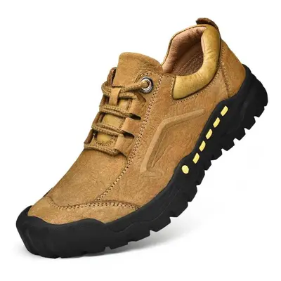 (khaki, 43) Men&apos;s Genuine Leather Hiking Shoes Outdoor Casual Shoes