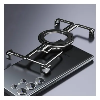 (black, For Samsung S23 Ultra) Luxury Aluminum Alloy Frameless Hollow Holder Phone Case For Sams