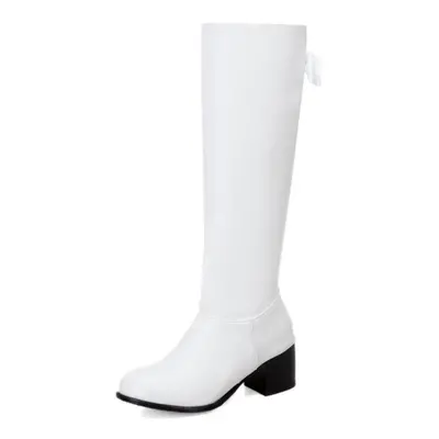 (white, 50) Women&apos;s High-heeled Boots With Versatile Temperament And Thick Heels. New Autum