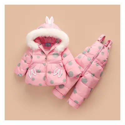 (pink, 80) -30 Kids Baby Thicken Warm Two-piece Suits Printed Casual Hooded Coat And Jumpsuit So