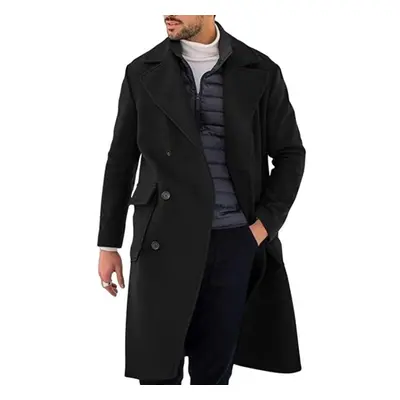 (black, XL) Men&apos;s Autumn And Winter Woolen Coat European And American Thickened Long Double