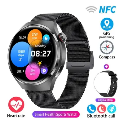 (black, Milan mesh steel) New Gps Smart Watch Men Gt4 Pro 360*360 Hd Screen Heart Rate Bluetooth