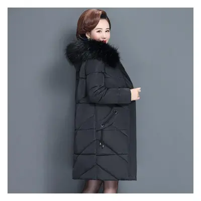 (black, XL) Middle Aged Elderly Women Cotton Padded Clothes Long New Mother Down Jacket