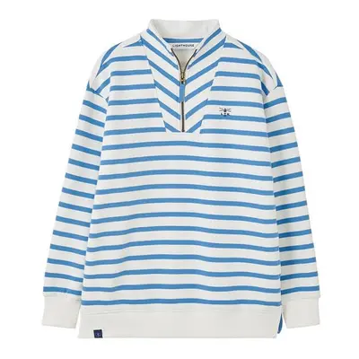 (10, Marine Blue Stripe) LightHouse Women's Coral Cotton Rich Jersey Sweatshirt - Ladies Warm Fu