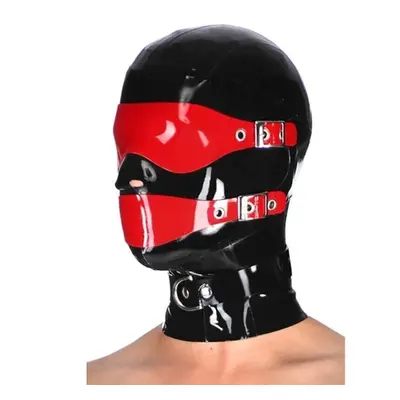 (as the picture, L) Latex Mask Hood Full Cover With Red Eyes Mouth Cover For Catsuit Party Hallo