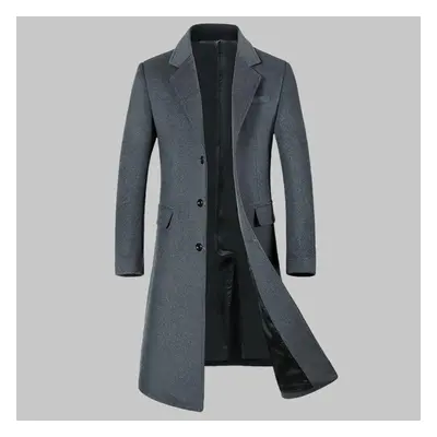 (grey, M) Spring Autumn Men&apos;s Woolen Coat Long Over The Knee Suit Collar Men&apos;s Coat