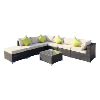 Outsunny 8pc Rattan Sofa Garden Furniture Aluminium Outdoor Patio Set Brown