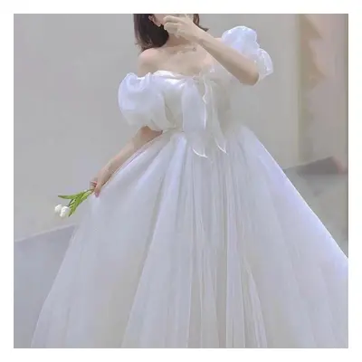 (white, M) Simple Wedding Dress Temperament Dress Bride Wedding Princess Dress