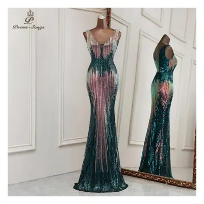 (green, S) Sexy Deep V Neck Style Mermaid Evening Dresses Vestidos Formales Vestidos De Fiesta R