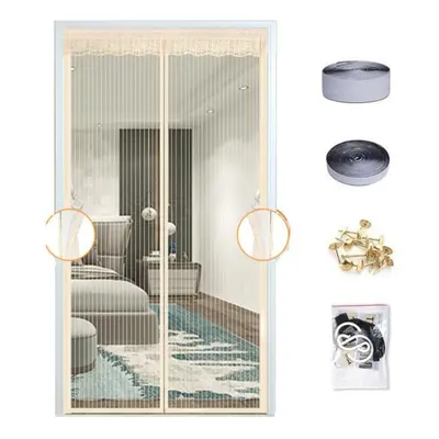 (beige, W95 x H220cm) Summer Magnetic Screen Door Curtain Net Anti Mosquito Insect Fly Bug Room 