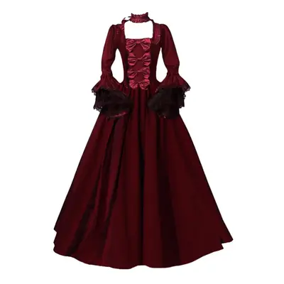 (wine, XL) Women Vintage Retro Gothic Long Sleeve Hooded Dress Long Gown Dresses