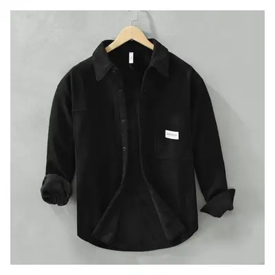 (black, XL) Winter Warm Shirts For Men Daily Casual Fleece Thicken Men Clothing Lapel Collar Pur