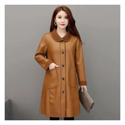 (coffee, 4XL) Winter Women&apos;s Leather Fashion Fur Coat Lamb Fur Coat Plus Velvet Thickening 