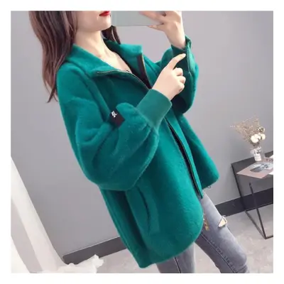 (green, XXL) Autumn And Winter Women&apos;s Short Knitted Cardigan Does Not Lose Fur Mink Velvet