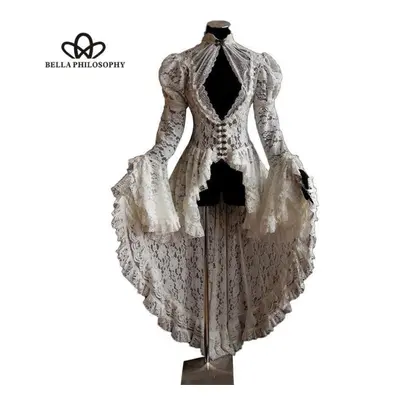 (white, L) European American Retro Style Palace Party Lace Clothing Dress Palace Style Stitching