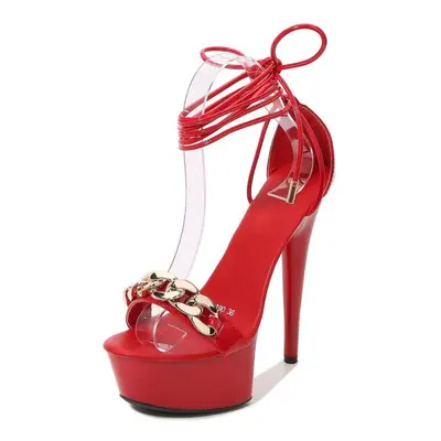 (red, 38) 15cm Heel 5cm Platform For Women Patent Leather Heels Stiletto Sexy Super Female Summe