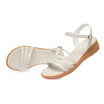 (beige, 38) Women Summer Sandals Genuine Leather Women Shoes Sandals Plus Size Fashion Wedge Non