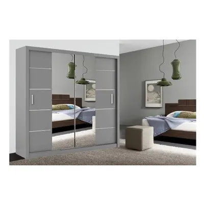 (Grey, 203cm) Oslo Mirror Bedroom Sliding Wardrobe