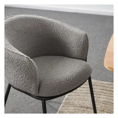 (Grey) Boucle Upholstered Duke Dining/ Lounge Chair with Black Metal Frame