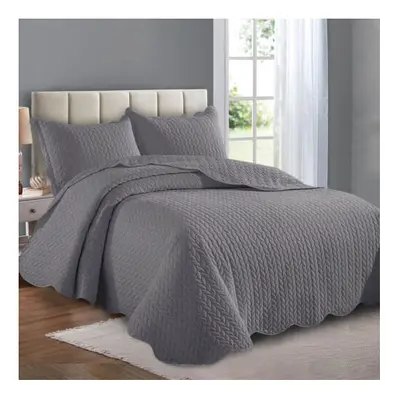 (Double, Grey) Piece Luxury Embossed Quilted Bedspread