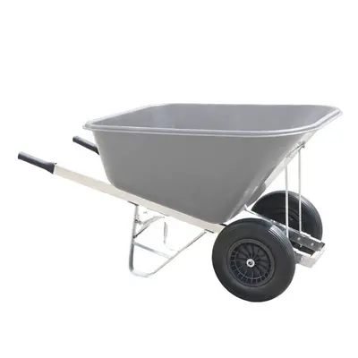 (Grey) Agri Barrow Litre Twin Wheel Wheelbarrow Plastic Tub Puncture Proof Tyres