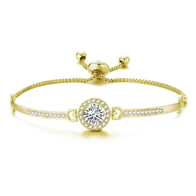 Gold Plated Halo Friendship Bracelet Created with Zircondia Crystals