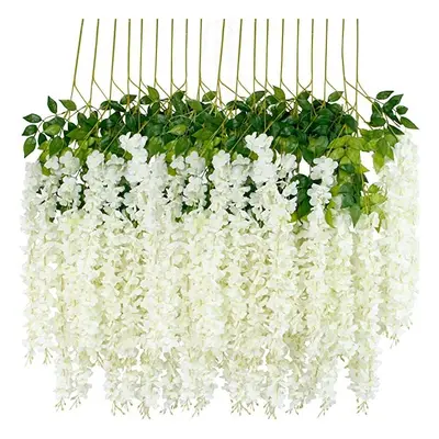 12Pcs Artificial Wisteria Flowers inch/Piece White Dense Artificial Fake Wisteria Vine Ratta Han