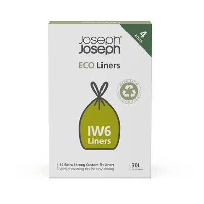 IW6 Eco Recycled plastic Bin Liners, Kitchen Waste Bags With Tie Tape Drawstring Handles, Extra 