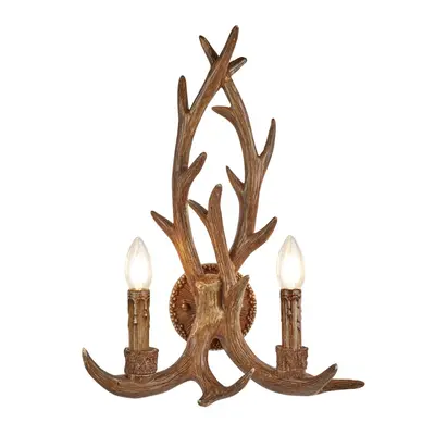 Searchlight Stag Lights Wooden Antler Wall Bracket Light Indoor Home Lighting