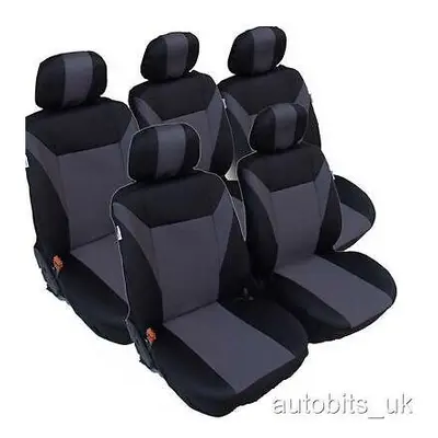 GREY-BLACK 5X FABRIC SEAT COVERS FULL SET FOR VW TOURAN