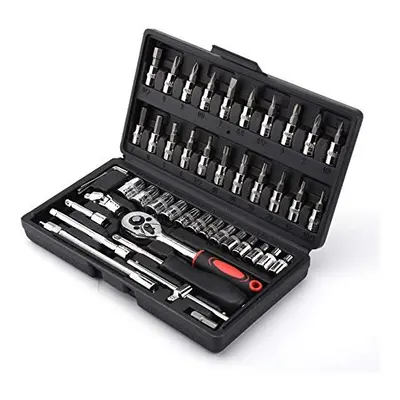 46 Piece 1/4 inch Socket Wrench Set Metric Tool Kit with Wrench Handle Chrome Vanadium Ratchet S