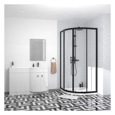 Nes Home Black Quadrant 900mm Shower Enclosure & RH Vanity Combination Unit