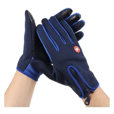 (Blue, XL) Winter Bike Gloves Thermal Touch Screen Windproof Work Gloves Outdoor Cycling