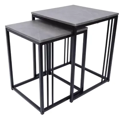 Set of Grey Marble Effect Nesting Tables - Metal Frame Coffee Side Tables