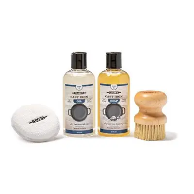 CLARK'S Cast Iron Complete Care Kit - Cast Iron Seasoning Oil - Cast Iron Soap - Scrub Brush and